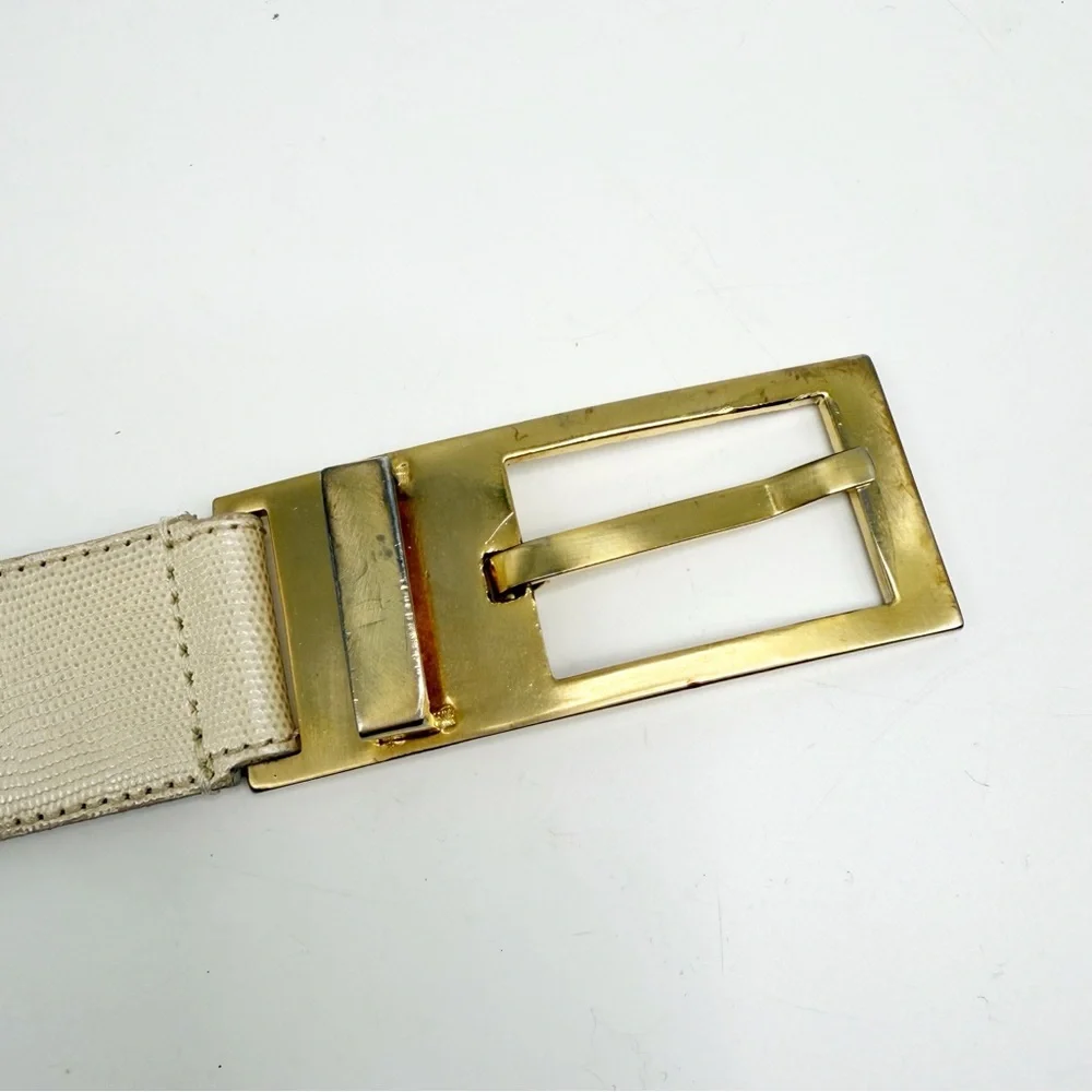 Linda Allard for Ellen Tracy Italian Calfskin Leather Belt, Gold-Tone Buckle, M